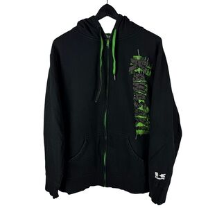Vintage Y2K Kawasaki Motorcycles Streetwear Full Zip Black Hoodie Size XL